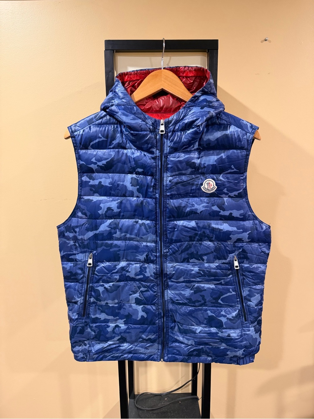 Moncler Patrick Gilet Blue Camo Fatique Down Puffer Hooded Vest